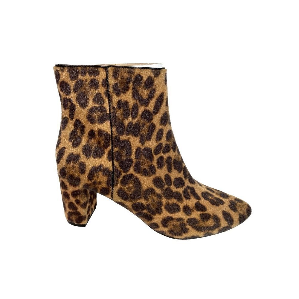 New Nine West‎ Faux Fur Leopard Print Ankle Boots Block Heel Side Zip Women's 9M